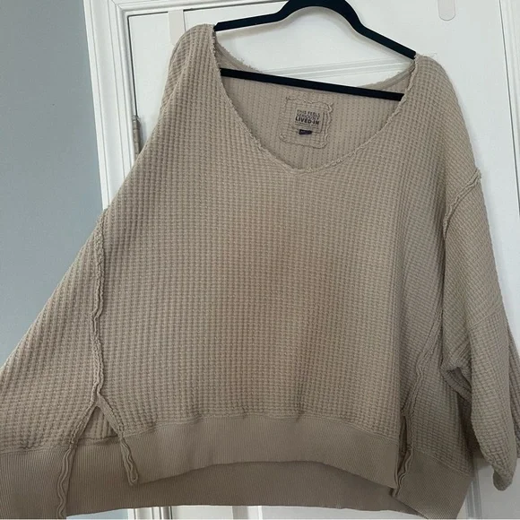 American Eagle AE Oversized Waffle V Neck Pullover XL - Picture 3 of 8